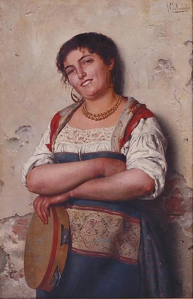 Giovane donna con tamburello